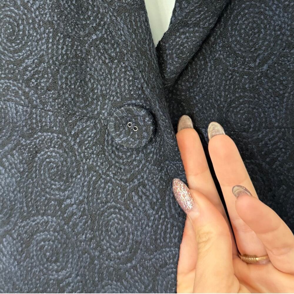 Eileen Fisher Black Embroidered Blue Swirl Wool Single Button Blazer Size XS - Picture 11 of 14